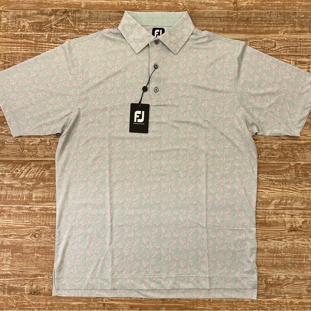 FootJoy Shadow Palm Lisle Leafs All Over Print Men's Golf Polo Shirt L